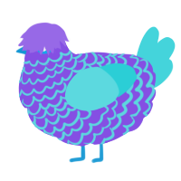 ballerina fish, a blurple and aqua chicken with a lace pattern