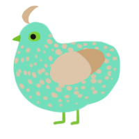 A mint and beige chicken with a speckle pattern