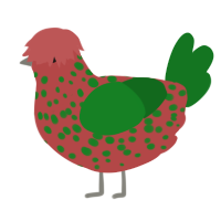 A red and leaf chicken with a speckle pattern