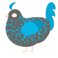The M0m Fr13nd, a grey and cerulean chicken with a speckle pattern