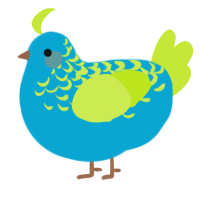 A cerulean and lime chicken with a half-lace pattern