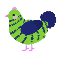 A grass and navy chicken with a bar pattern