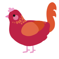 A crimson and vermilion chicken with a neck-speckle pattern