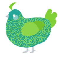 A turquoise and grass chicken with a double-lace pattern