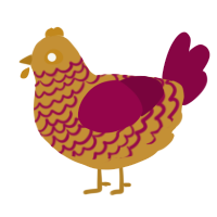 Mustard, a gold and maroon chicken with a lace pattern