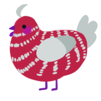 A crimson and silver chicken with a bar pattern