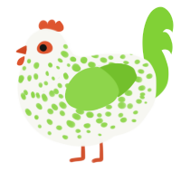 A white and grass chicken with a speckle pattern