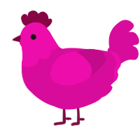 A fuchsia chicken with a head pattern