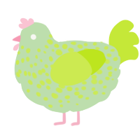 A gluppy and lime chicken with a speckle pattern