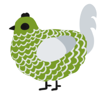 A chartreuse and mist chicken with a lace pattern