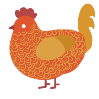 A vermilion and orange chicken with a double-lace pattern