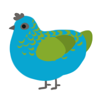 A cerulean and chartreuse chicken with a half-lace pattern