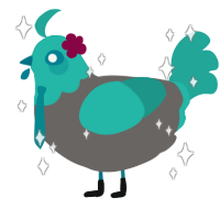 HATSUNE MIKU, a grey and turquoise chicken with a head pattern