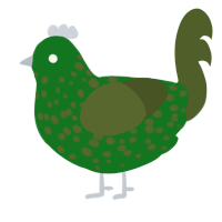 A leaf and olive chicken with a speckle pattern