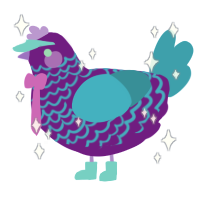 Pleione, a violet and cerulean chicken with a lace pattern