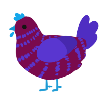A wine and indigo chicken with a bar pattern