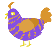 A blurple and orange chicken with a bar pattern