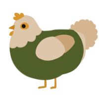 A olive and beige chicken with a head pattern