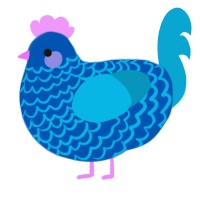 A ultramarine and cerulean chicken with a lace pattern