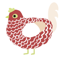 A red and cream chicken with a lace pattern
