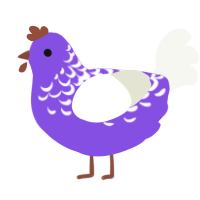 A blurple and white chicken with a half-lace pattern