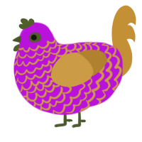 Sam WinCh00kster, a amethyst and gold chicken with a lace pattern