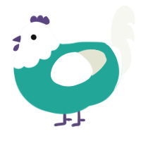 A turquoise and white chicken with a head pattern
