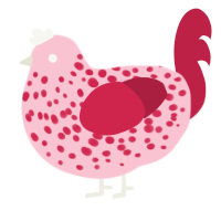 A rose and crimson chicken with a speckle pattern