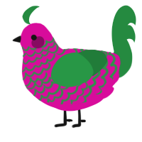 A fuchsia and viridian chicken with a lace pattern