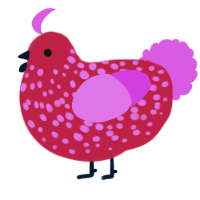 A crimson and orchid chicken with a speckle pattern