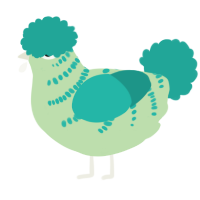 A gluppy and turquoise chicken with a half-bar pattern