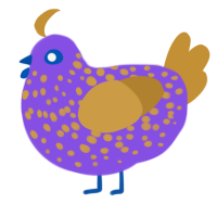 Tamatoa, a blurple and gold chicken with a speckle pattern
