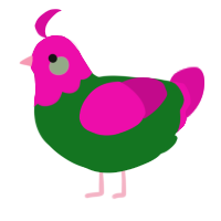 A leaf and fuchsia chicken with a head pattern