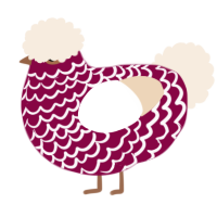 A maroon and cream chicken with a lace pattern