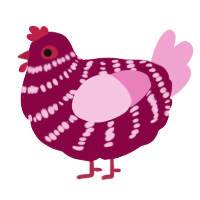 A maroon and pink chicken with a bar pattern