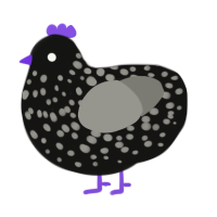A black and ash chicken with a speckle pattern