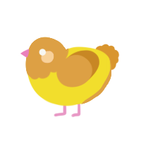 A yellow and orange chicken with a head pattern