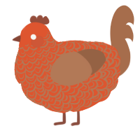 A vermilion and brown chicken with a double-lace pattern
