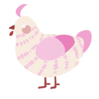 A cream and pink chicken with a bar pattern