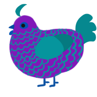 Vaporwave, a violet and teal chicken with a lace pattern