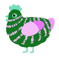 A leaf and lavender chicken with a bar pattern
