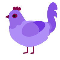 A lilac and blurple chicken with a head pattern