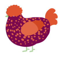 A wine and vermilion chicken with a speckle pattern
