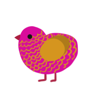 A fuchsia and ochre chicken with a lace pattern
