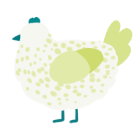 A white and lemon chicken with a speckle pattern
