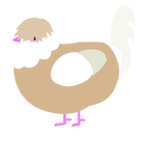 A beige and white chicken with a head pattern