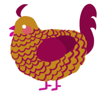 A ochre and maroon chicken with a lace pattern