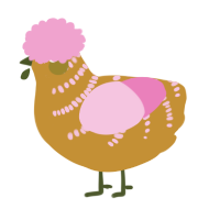 A gold and pink chicken with a half-bar pattern