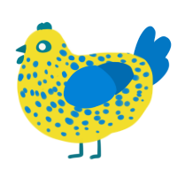 A yellow and sapphire chicken with a speckle pattern