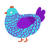 A aqua and violet chicken with a lace pattern